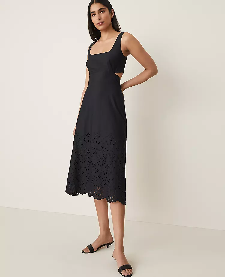 Petite Embroidered Strappy Midi Dress