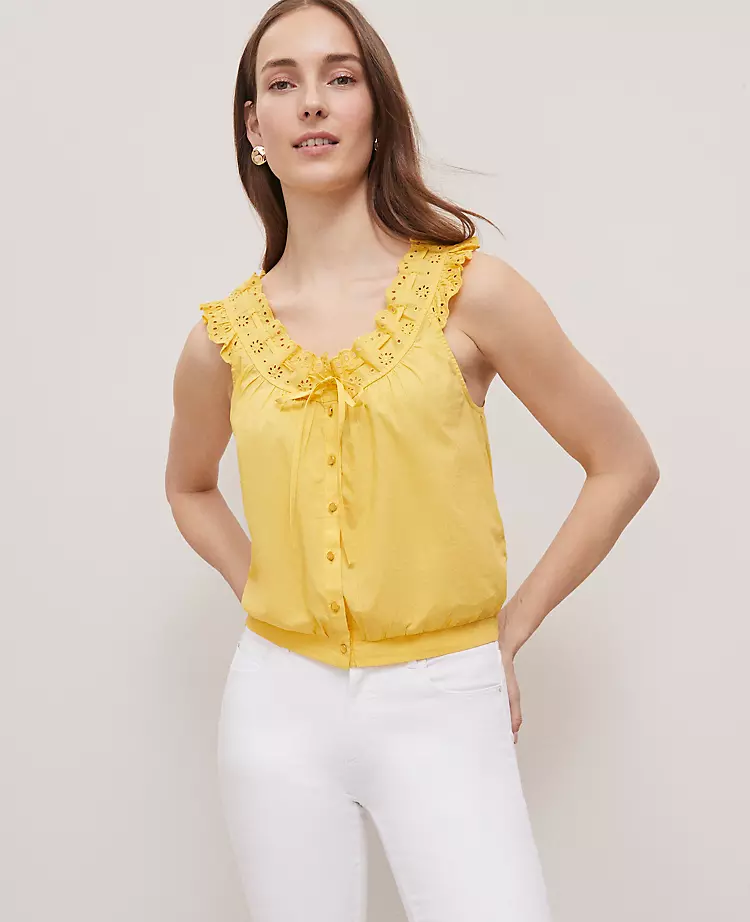 Weekend Collection Eyelet Tie Neck Top