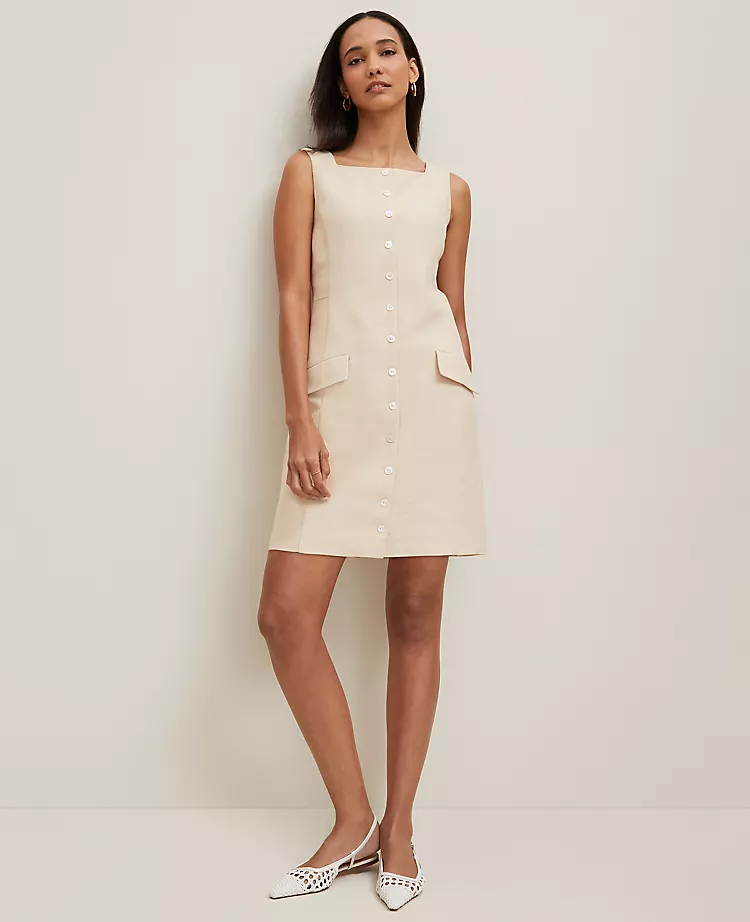 Square Neck Button-Down Dress