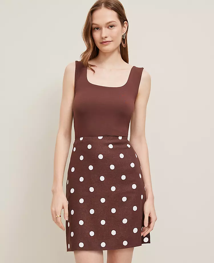 Petite Dotted Linen-Blend Mini Skirt