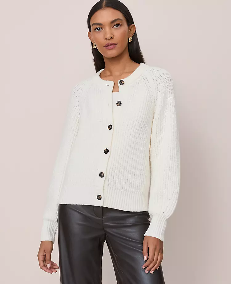 Chunky Ribbed Crew Neck Cardigan