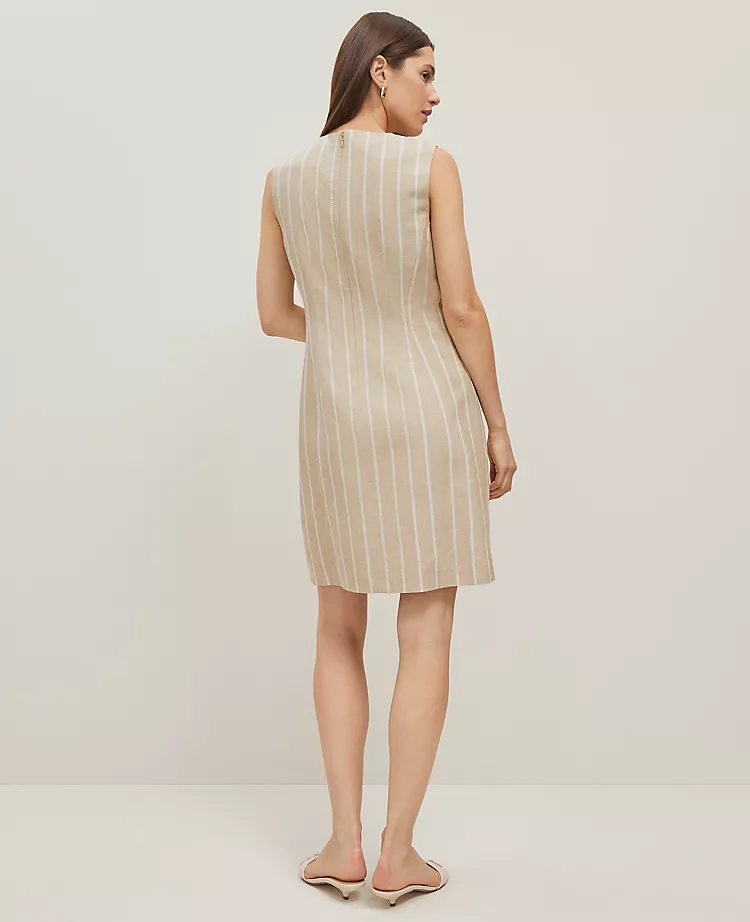 The Petite Button Pocket Shift Dress in Pinstripe