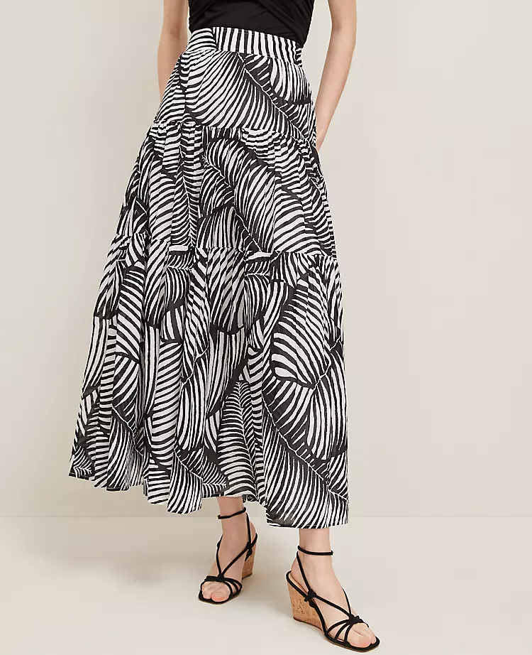 Petite Tiered Full Skirt in Palm Print