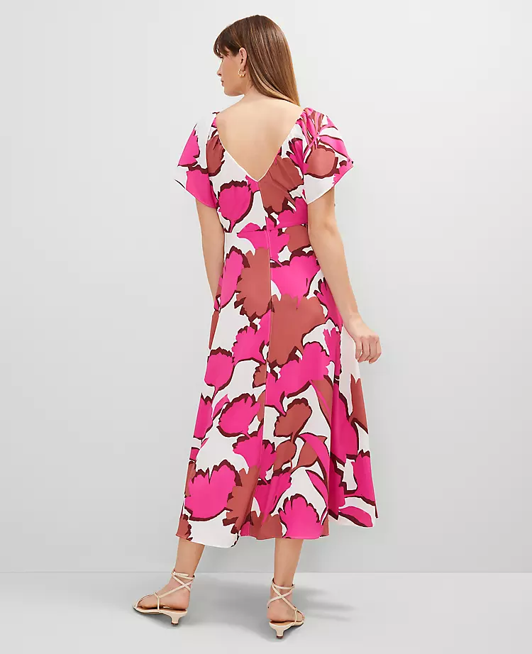 Petite Floral Flutter Sleeve Midi Dress