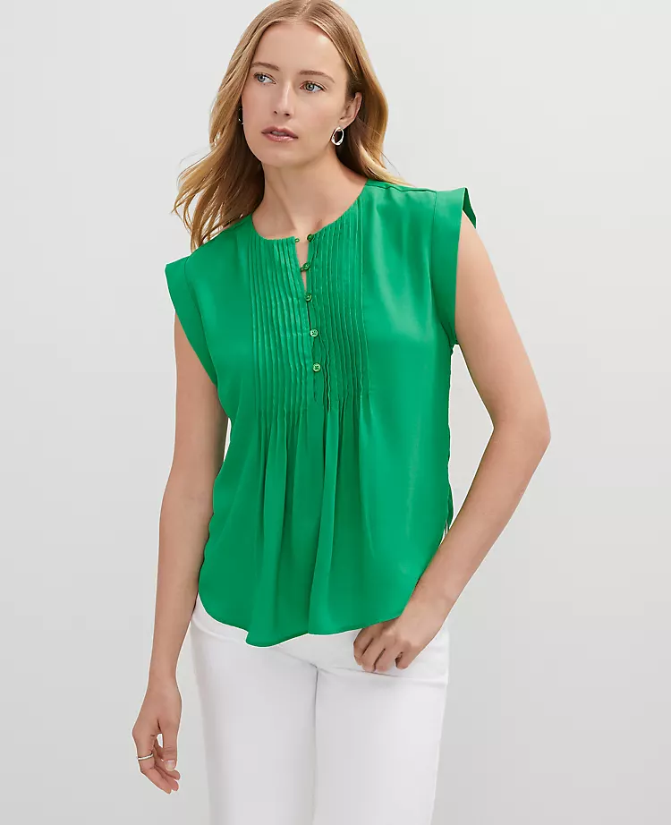 Petite Pintucked Cap Sleeve Top