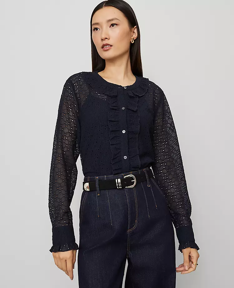Lace Ruffle Trim Blouse