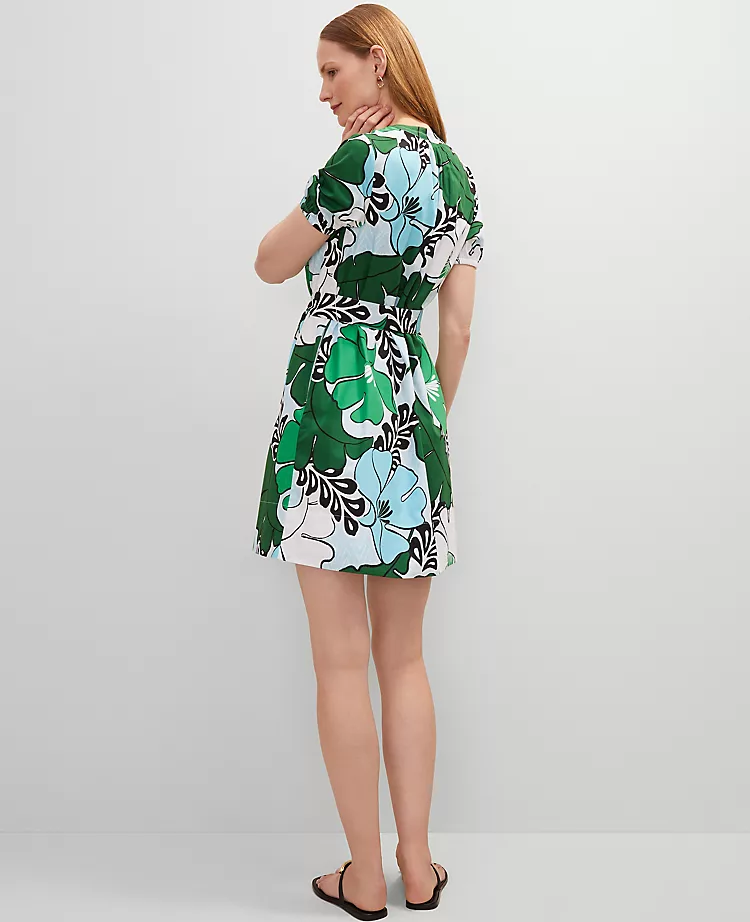 Floral Belted Split Neck Dress