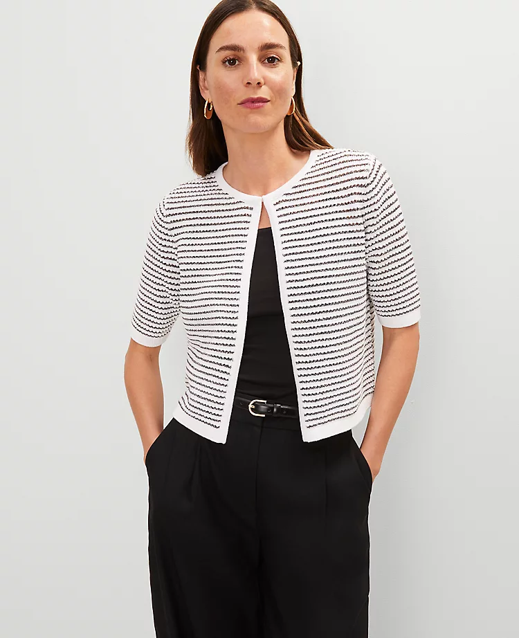 Petite Metallic Striped Cardigan