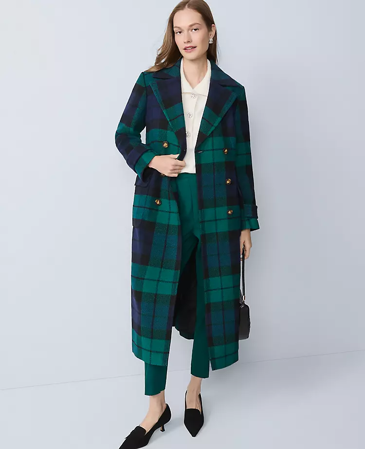 Plaid Fitted Double Breasted Coat