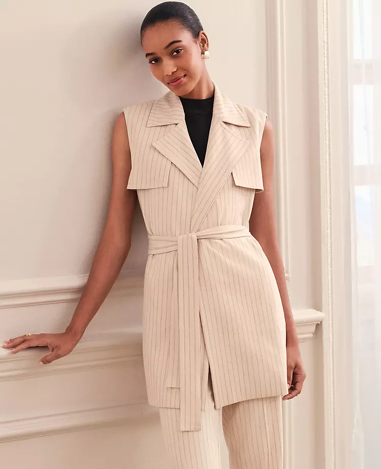 Petite Striped Trench Vest