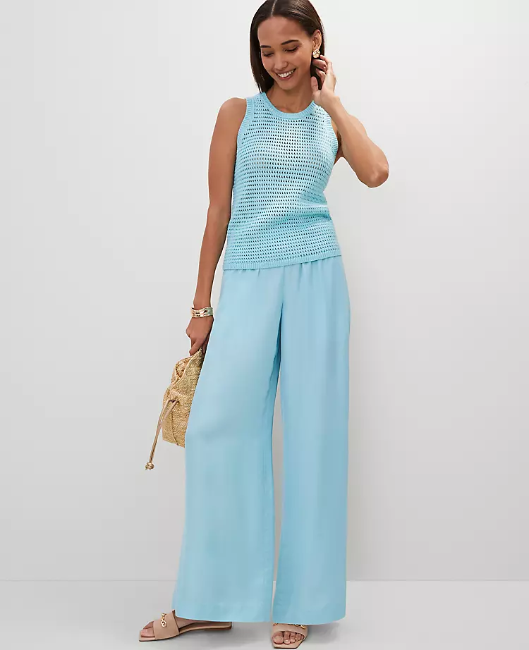 The Petite Pull-On Wide-Leg Pant in Satin