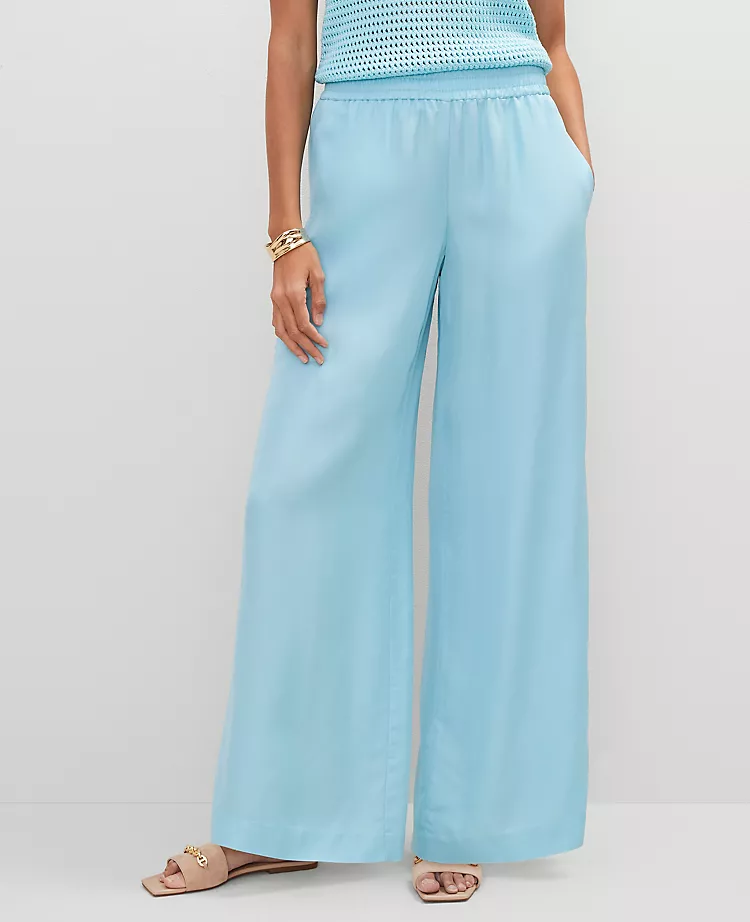 The Petite Pull-On Wide-Leg Pant in Satin