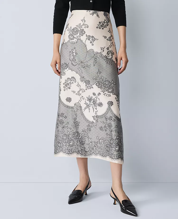 Floral Satin Midi Skirt