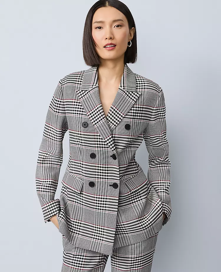 Petite Plaid Fitted Long Blazer
