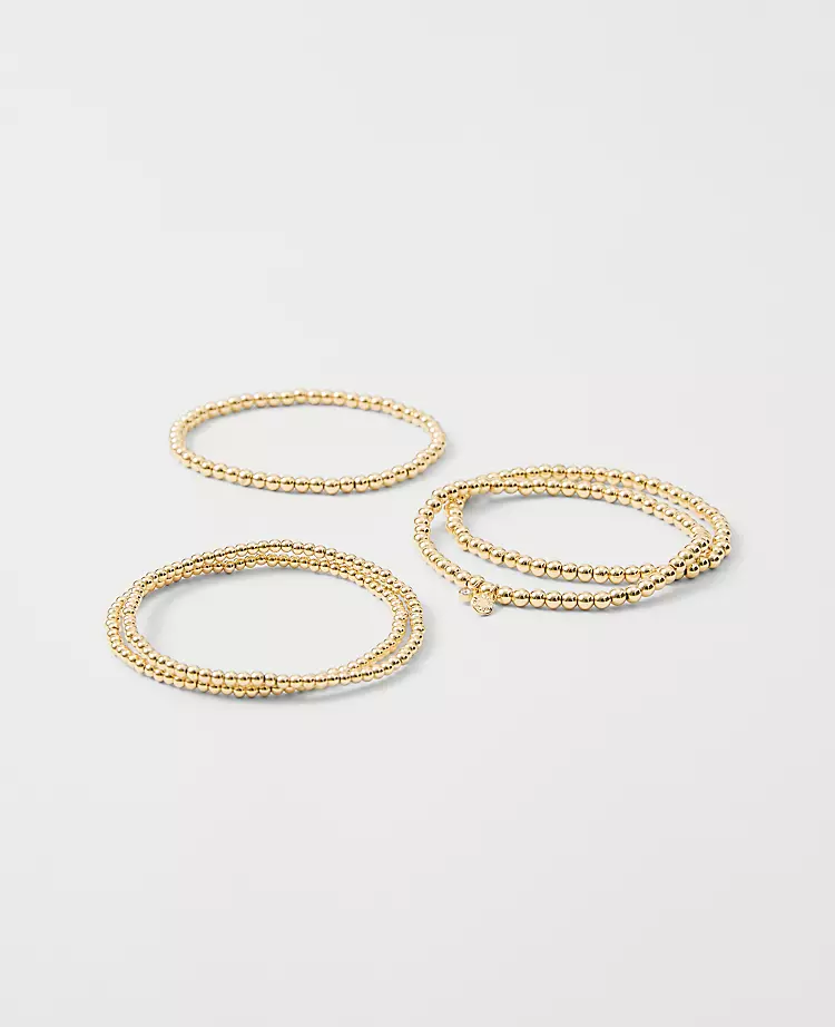 Metal Beaded Stretch Bracelet Set
