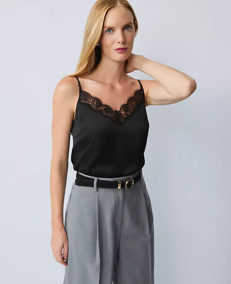 Petite Lace Trim V-Neck Tank Top