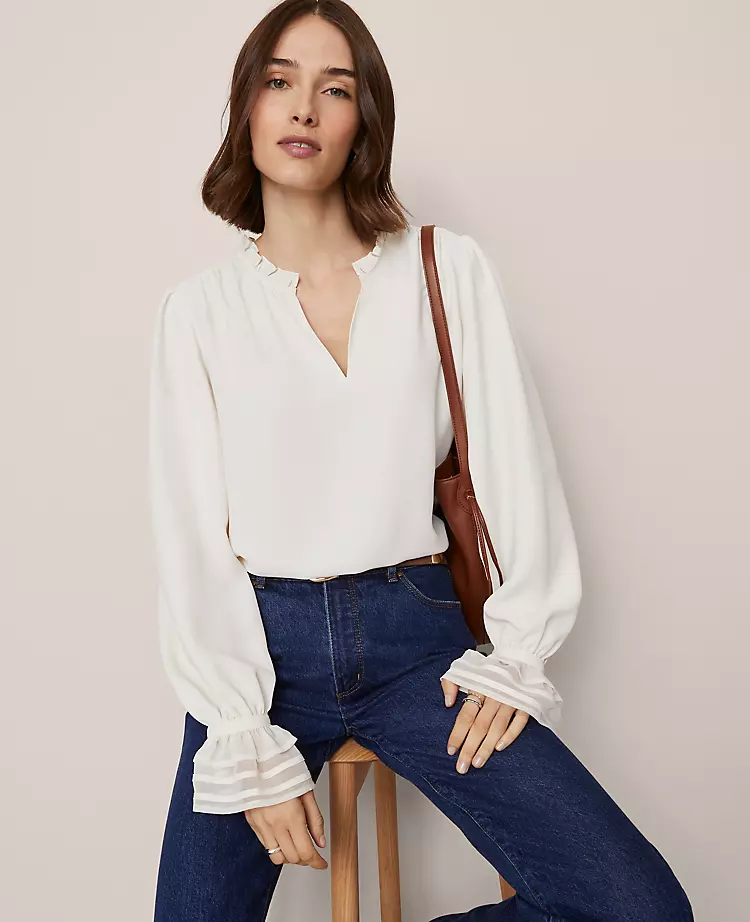 Petite Ruffle Neck Blouse