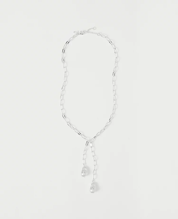 Double Pearl Lariat Necklace