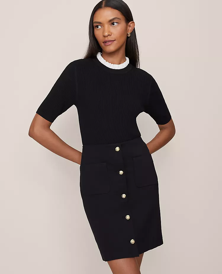 Petite Ruffle Neck Ribbed Sweater
