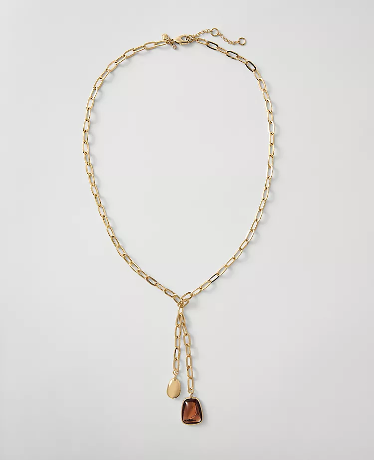 Metal Gem Lariat Necklace