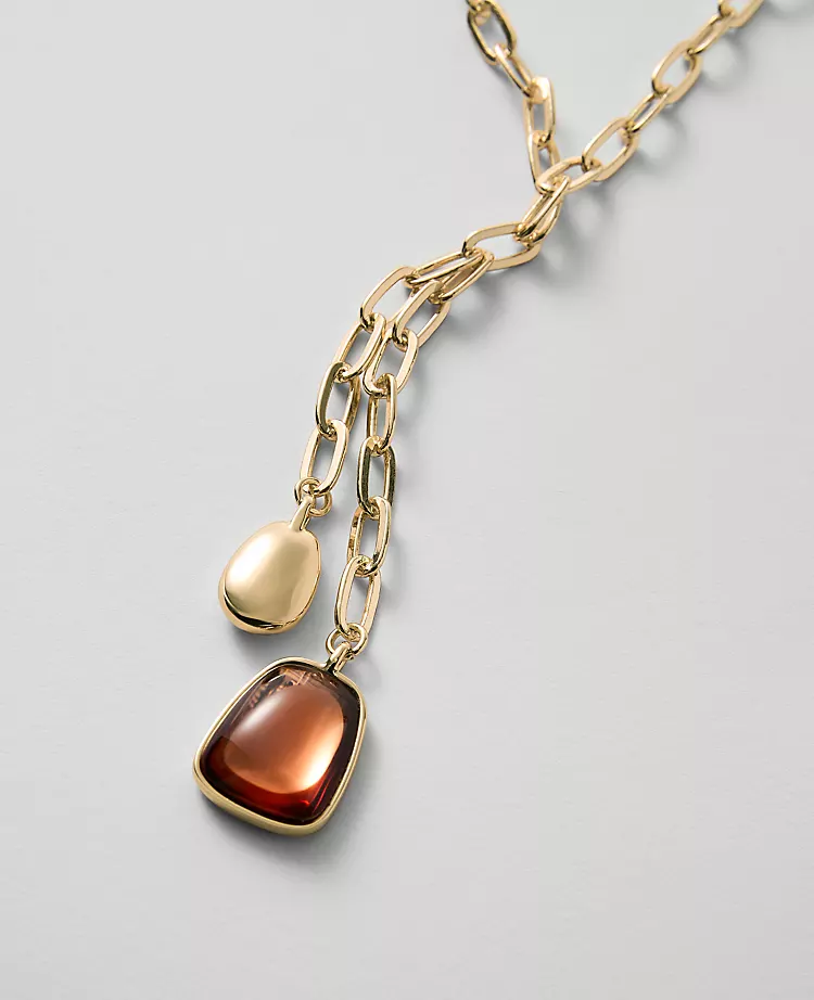 Metal Gem Lariat Necklace