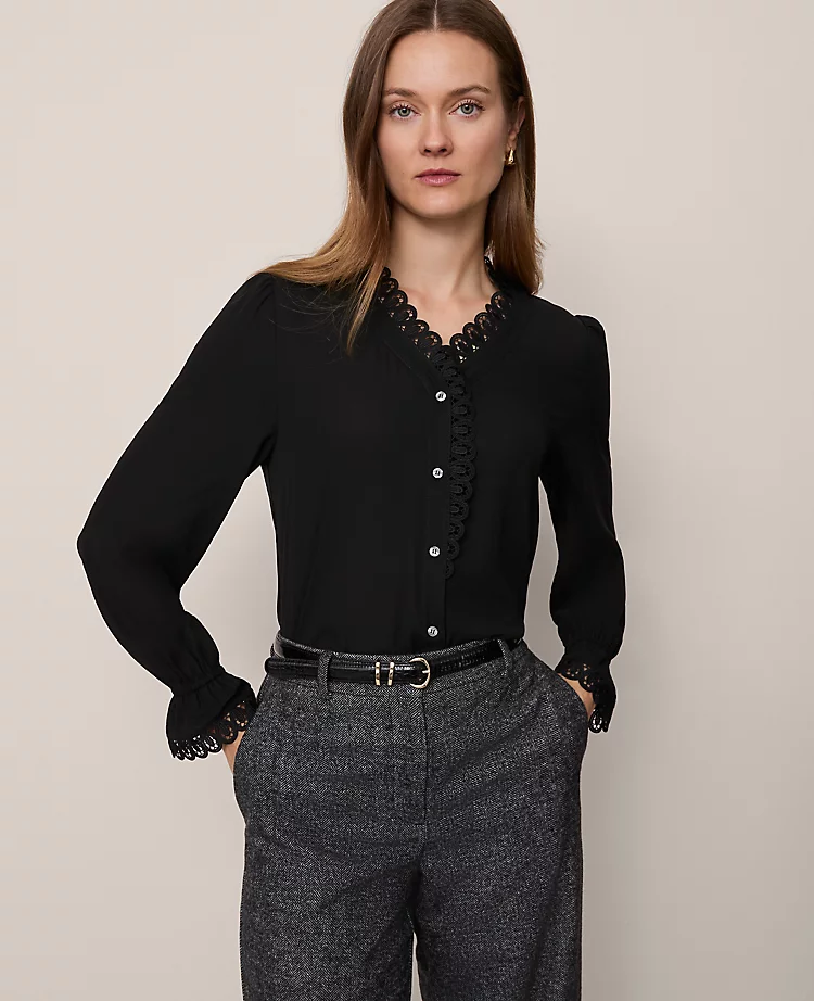 Petite Lace Ruffle Trim Blouse