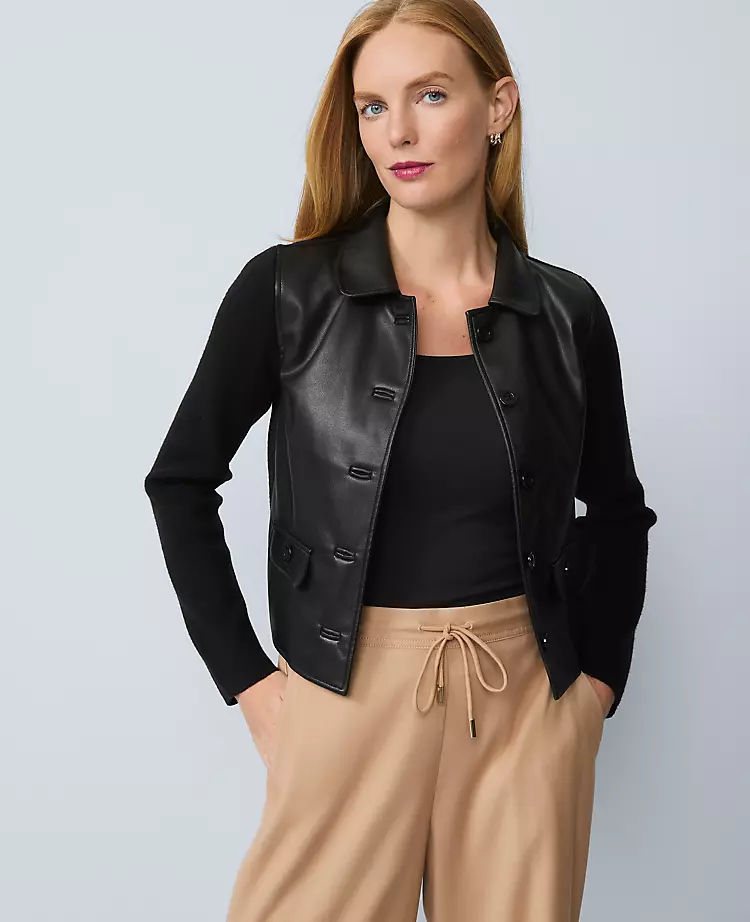 Mixed Media Collared Jacket
