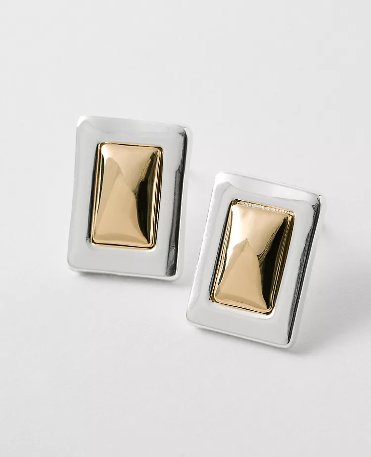 Mixed Metal Rectangle Stud Earrings