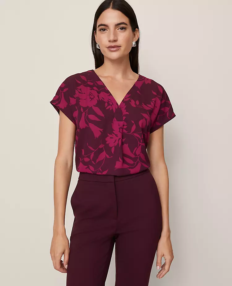 Petite Floral Mixed Media Pleat Front Top