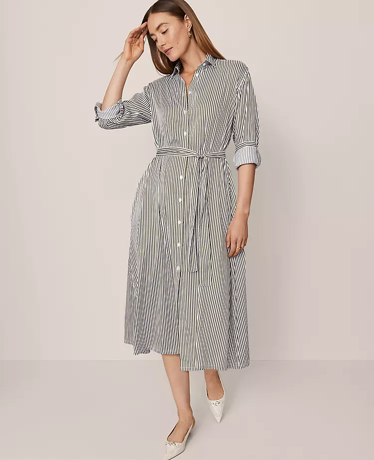 Striped Collared Midi Shirtdress