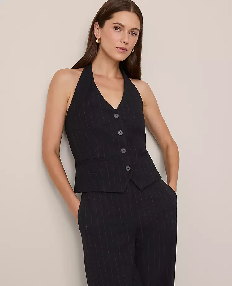 The Halter Vest in Pinstripe