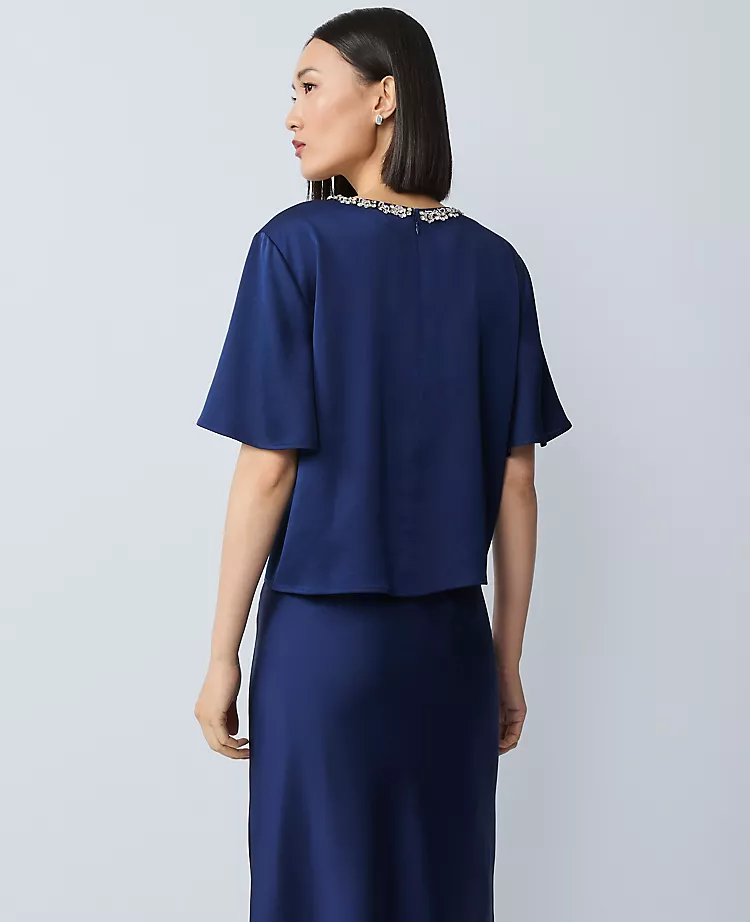 Petite Embellished Trim Satin Top