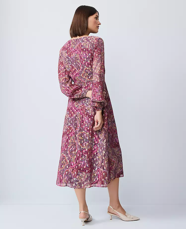 Draped Paisley Midi Dress