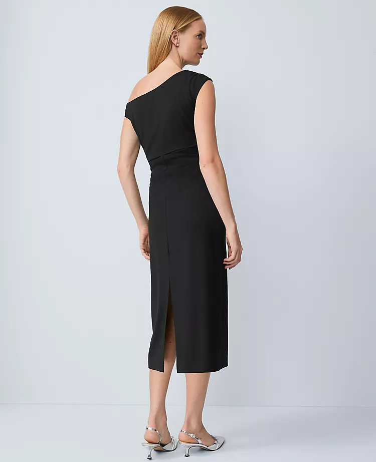 Asymmetric Off-The-Shoulder Column Dress