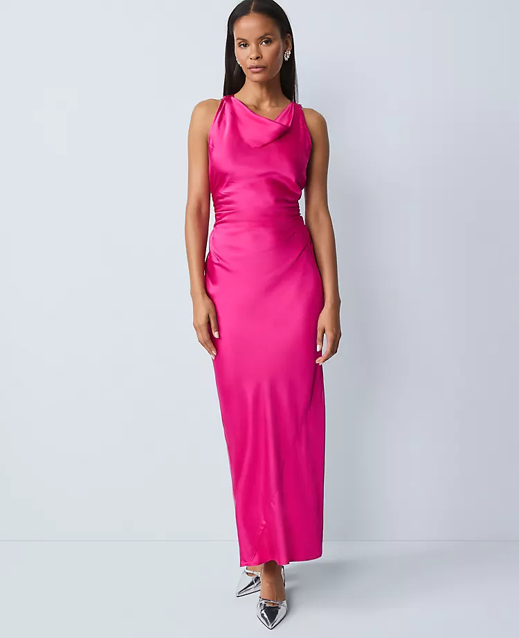 Halter Bias Satin Maxi Dress