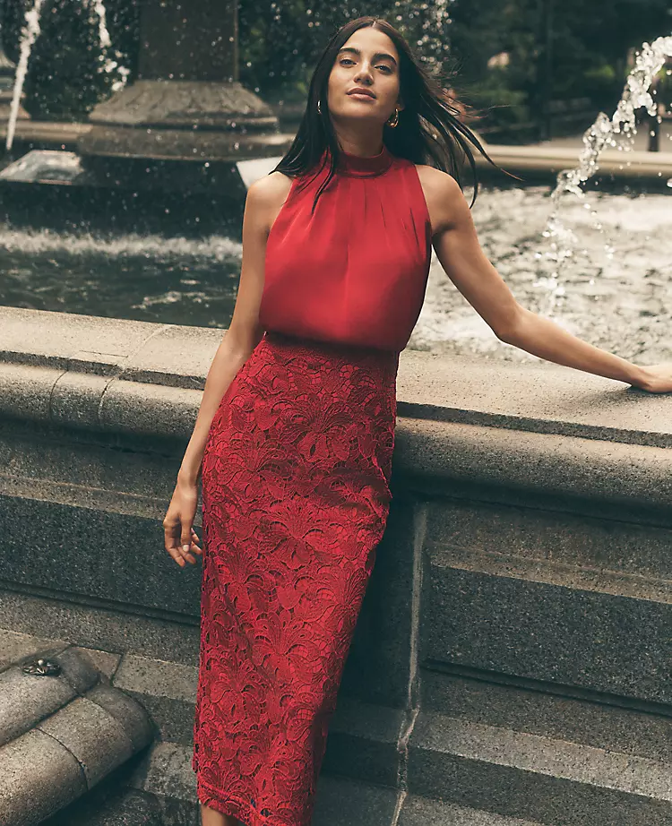Mixed Media Halter Sheath Dress