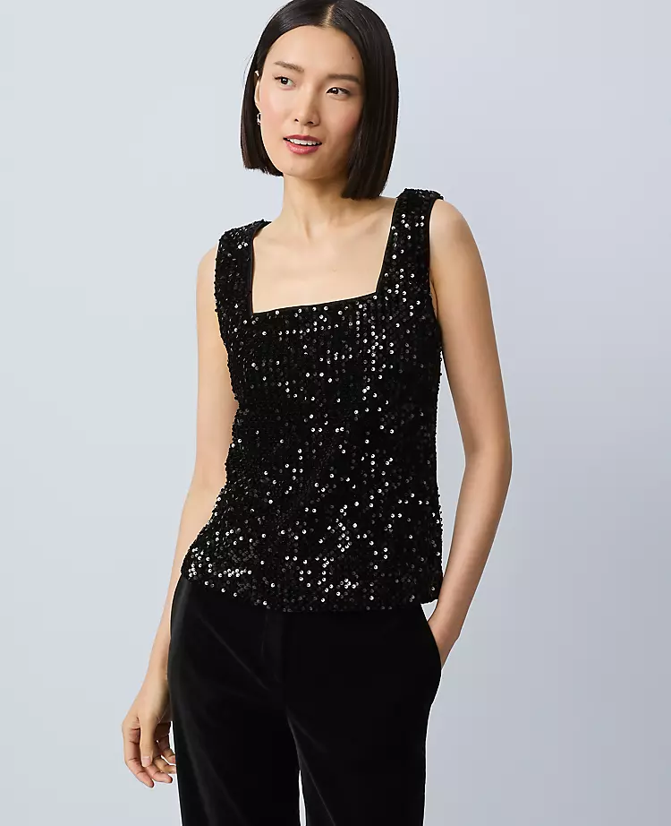 Petite Sequin Velvet Tank Top