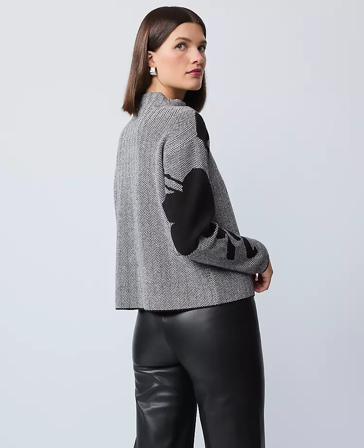 Petite Herringbone Floral Jacquard Sweater