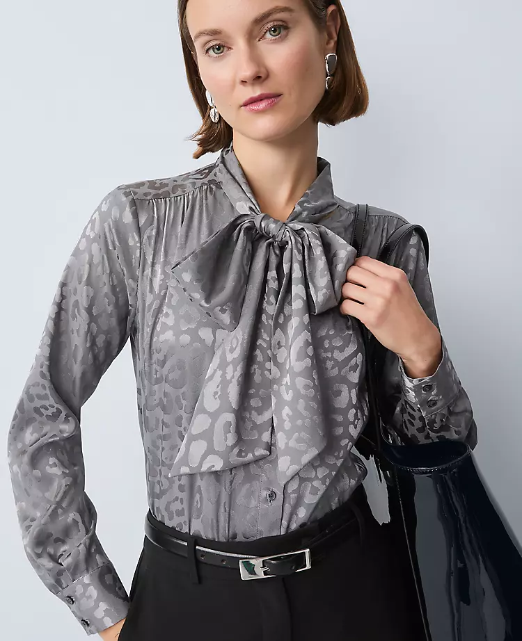 Animal Print Bow Blouse