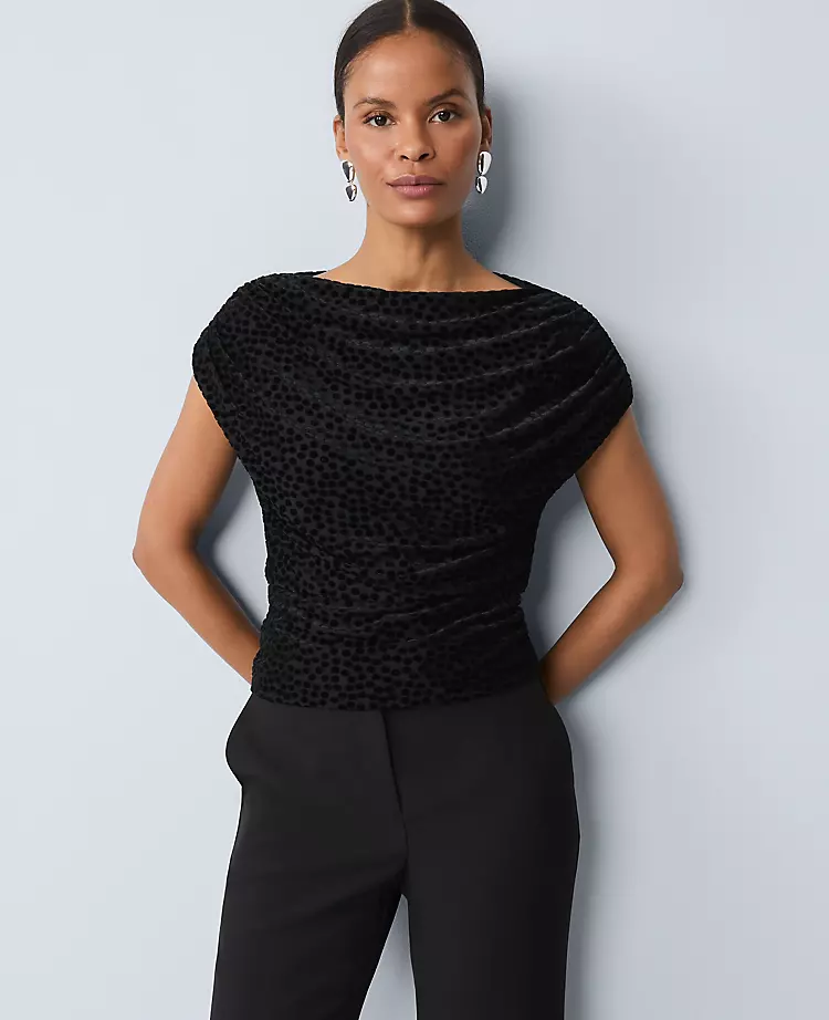 Petite Velvet Dot Draped Shell