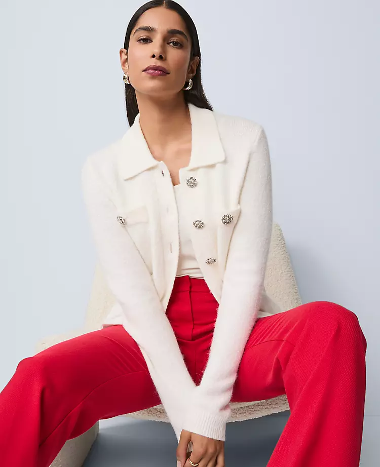 Petite Embellished Collared Cardigan