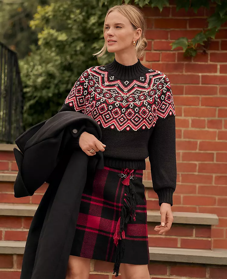Petite Weekend Collection Fair Isle Mock Neck Sweater