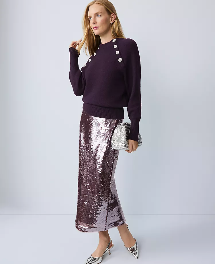 Petite Embellished Mock Neck Sweater