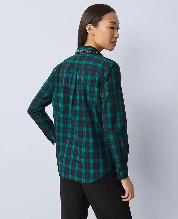 Embellished Plaid Relaxed Perfect Shirt