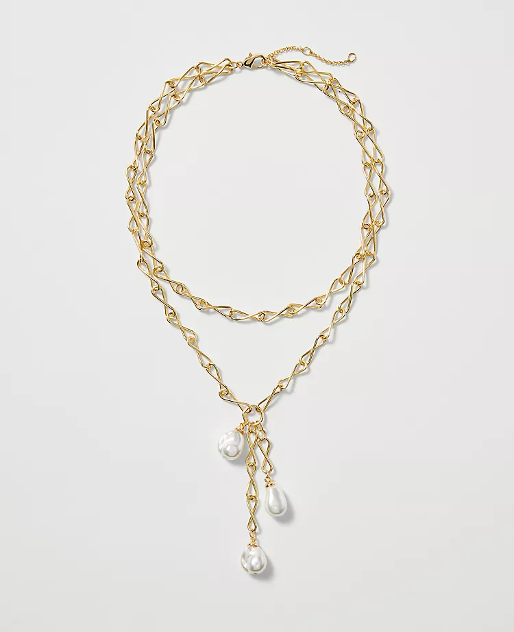 Triple Pearl Lariat Necklace