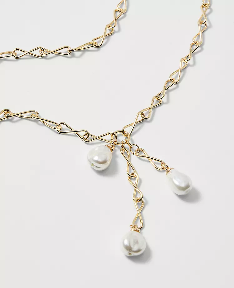 Triple Pearl Lariat Necklace