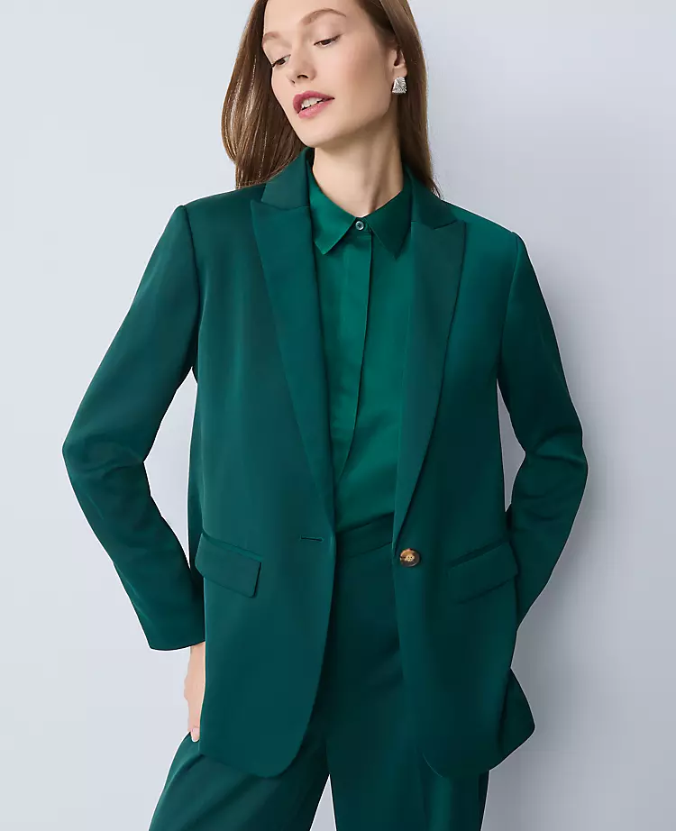 Satin Fitted Long Blazer