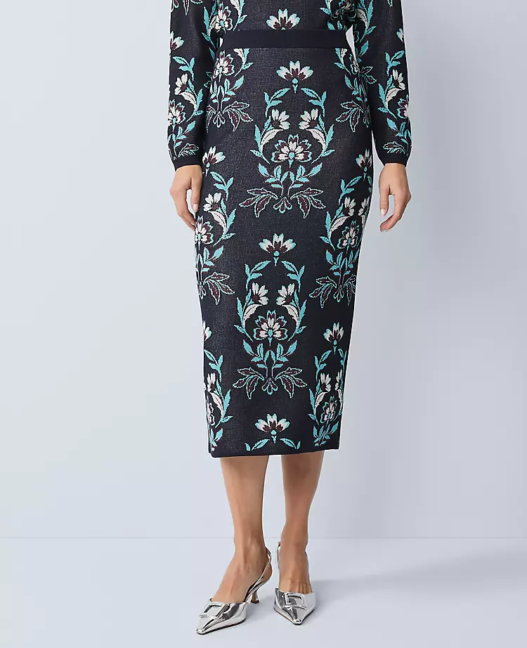 Floral Jacquard Sweater Skirt