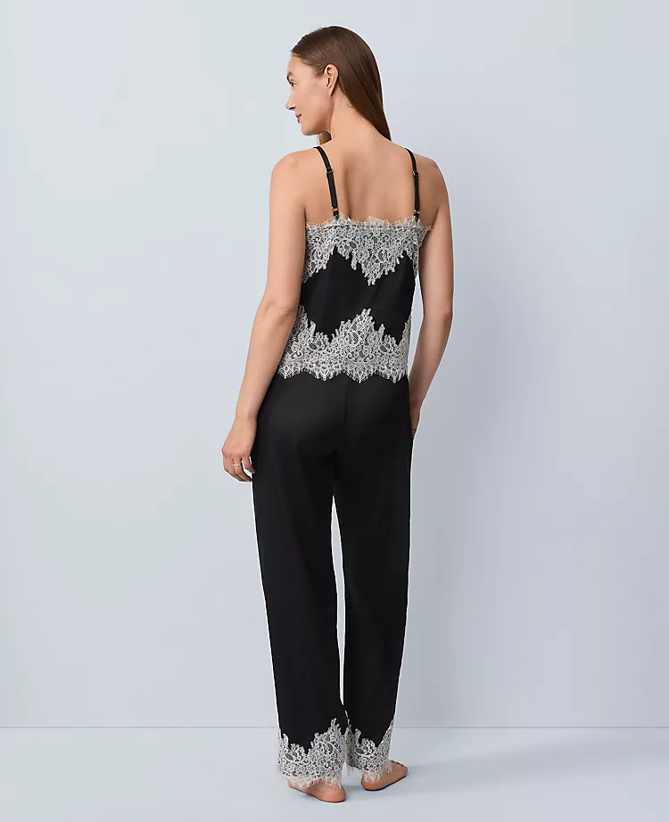 Lace Trim Satin Pajama Set